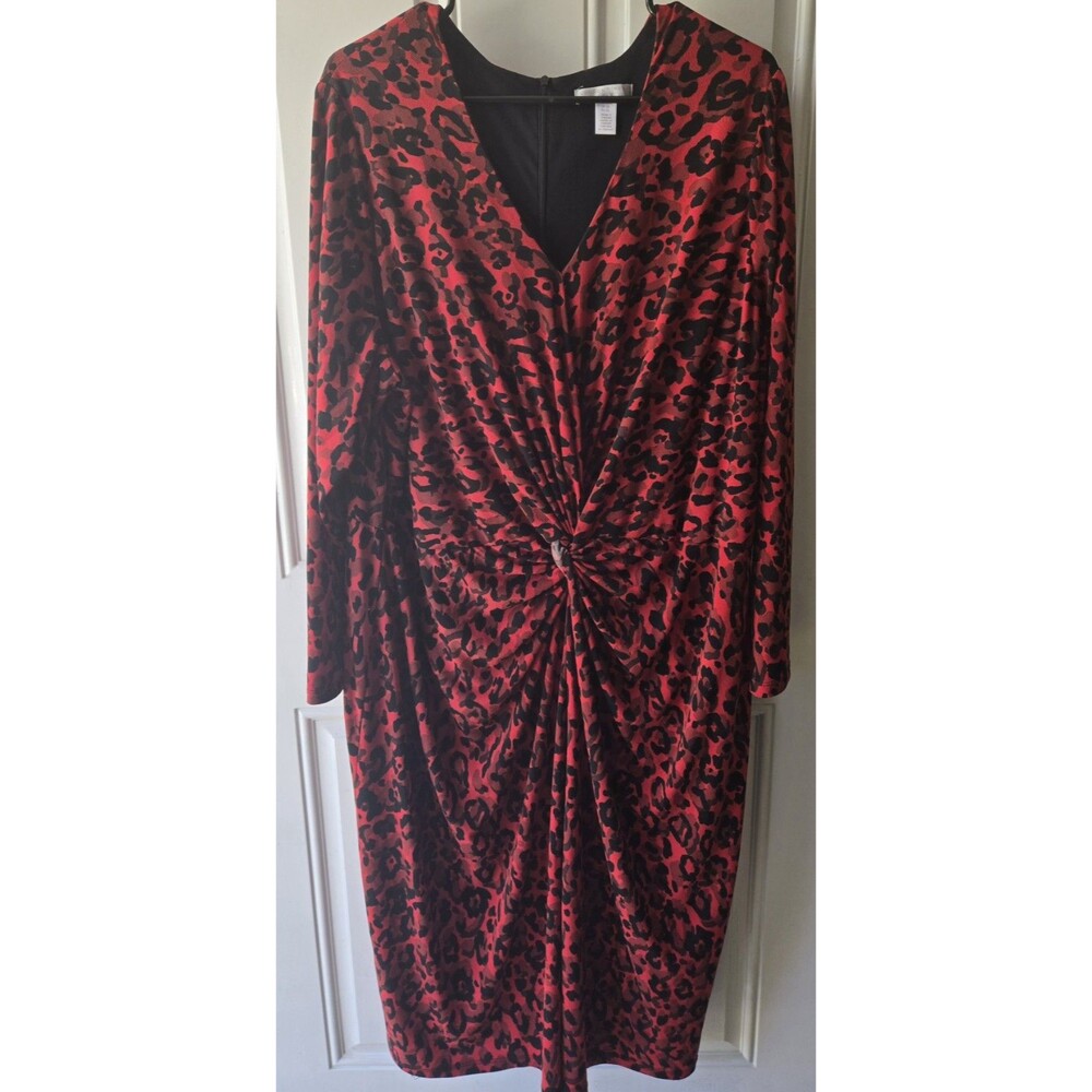 London Time Red and Black Dress Size 22W Lined, Twist Front